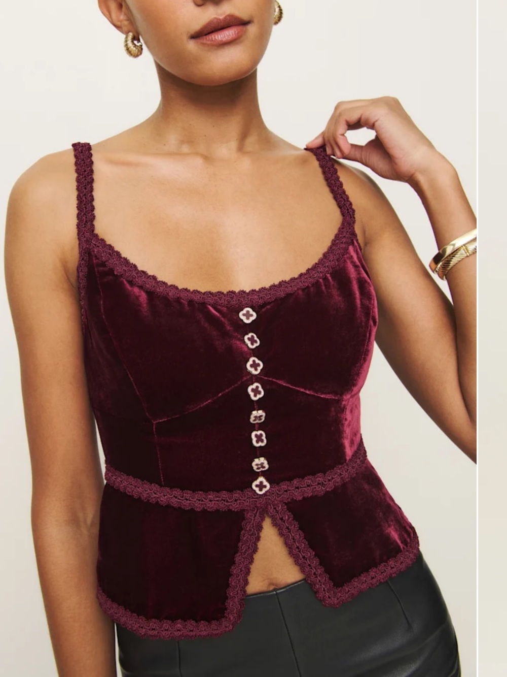 Reformation Minna Velvet Corset Top - Burgundy